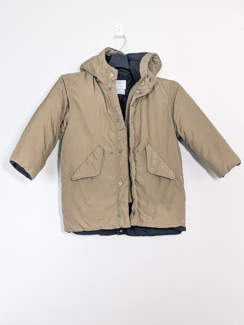 Zara Kids Hooded Parka Jacket 7 Khaki Sorona Insulated Autumn Winter Coat Cold